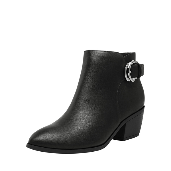 Chunky Pointed Toe Ankle Boots - BLACK PU -  0